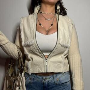 Vintage Genuine Leather and Fur Cream Jacket